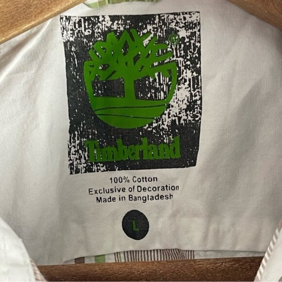 Timberland Mens short sleeve plaid tan green cotton snap closure button down top - Picture 7 of 10